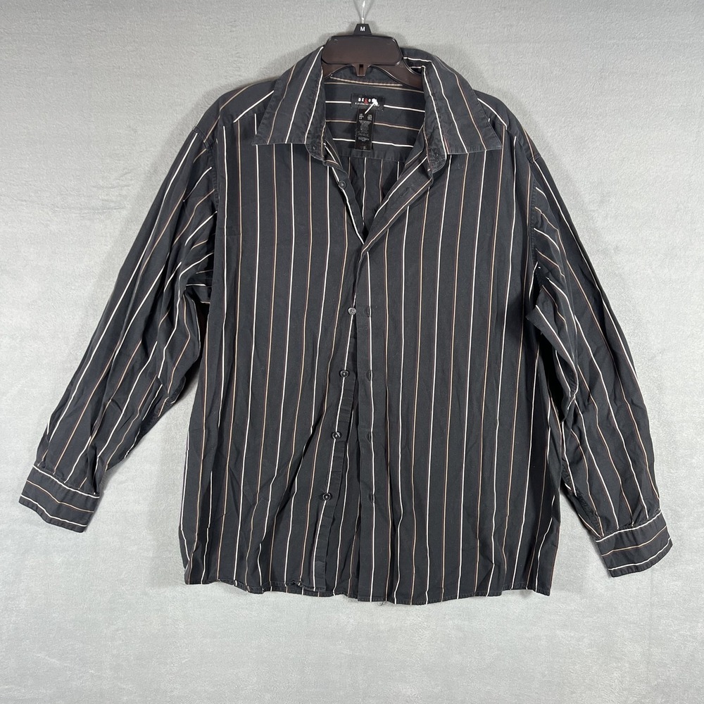 Axcess Men's XXL Black Striped Long Sleeve Casual Button-Down Shirt Cotton